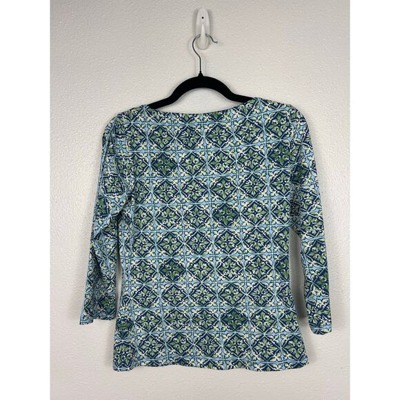 J. Mclaughlin Catalina Cloth 3/4 Sleeve Printed Top Green Sz XS Preppy Coastal - Picture 7 of 7